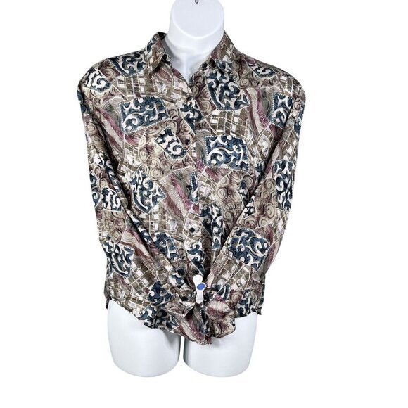 Jonathan Martin Womens S 100% Silk Button Up Blouse Abstract Print Southwestern - Picture 9 of 15